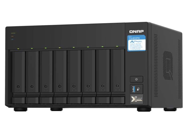 QNAP TS-832PX-4G NAS 8 Baias, Quad-Core 1,7GHz, 4GB RAM, 10GbE + 2,5GbE, PCIe