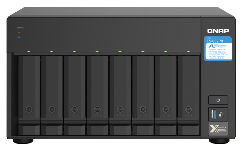 QNAP TS-832PX-4G NAS 8 Baias, Quad-Core 1,7GHz, 4GB RAM, 10GbE + 2,5GbE, PCIe - Imagem 5