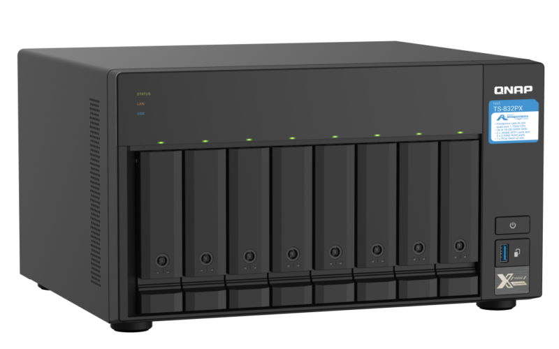 QNAP TS-832PX-4G NAS 8 Baias, Quad-Core 1,7GHz, 4GB RAM, 10GbE + 2,5GbE, PCIe - Imagem 4