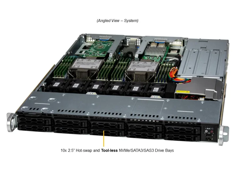 Servidor Supermicro SuperServer SYS-121C-TN10R 1U, 10x Bays 2.5", Dual Xeon 5ª/4ª Gen, DDR5, PCIe 5.0, Redundante 860W - Imagem 7