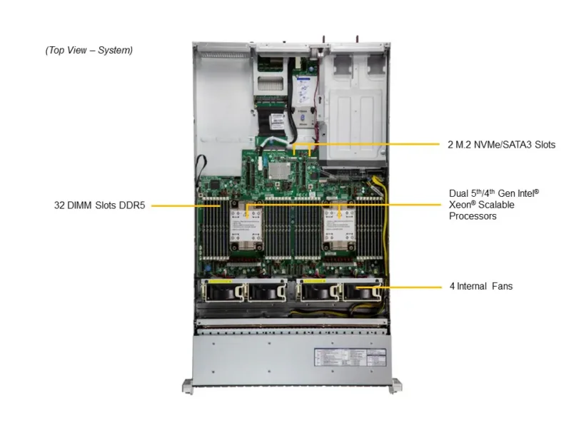 Servidor Supermicro SYS-221H-TNR 2U Dual Xeon 5ª/4ª Geração, 32x DDR5, 8 Baias NVMe/SAS/SATA, 4x PCIe 5.0 x16 - Imagem 6