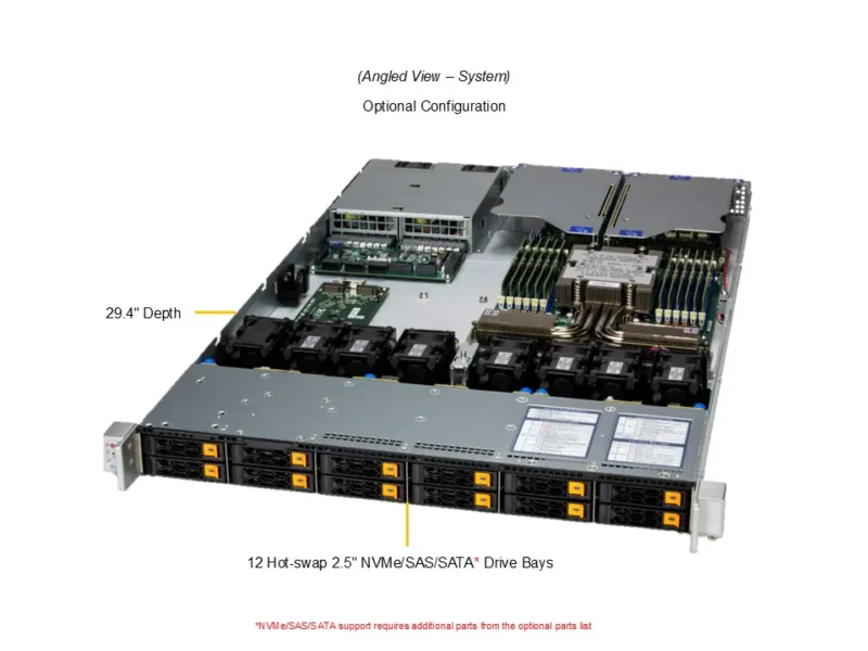 Servidor Supermicro A+ AS-1116CS-TN com AMD EPYC 9004/9005, até 12 Baias NVMe/SATA/SAS, 1U Rackmount - Imagem 7