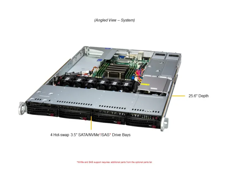 Servidor Supermicro A+ AS-1015SV-WTNRT 1U com AMD EPYC 8004, 4 Baias Hot-Swap NVMe/SAS/SATA, 2x 10GbE, DDR5 até 768GB - Imagem 6