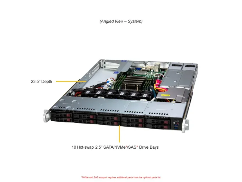 Servidor Supermicro A+ AS-1115SV-WTNRT 1U AMD EPYC 8004, 10 Baias Hot-Swap, 3 PCIe 5.0, DDR5 até 768GB - Imagem 6