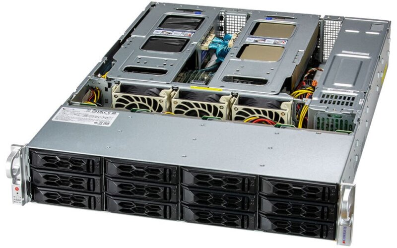 Servidor Supermicro SYS-620C-TN12R 2U 12 Baias NVMe/SAS/SATA com Dual Xeon, até 6TB RAM e 4 PCIe 4.0 x16