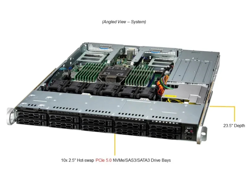 Supermicro SuperServer SYS-111C-NR 1U - Xeon 5ª Geração, 10 Baias NVMe/SAS/SATA, 2x PCIe 5.0, 16x DDR5, Redundância - Imagem 6