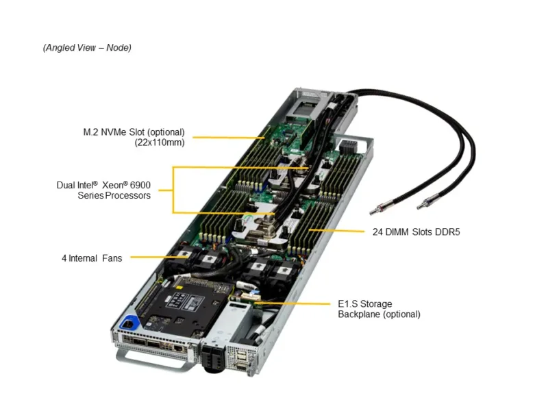 Servidor Supermicro SYS-222FT-HEA-LCC 2U 4 Nós, Xeon 6900, DDR5 até 6TB, E1.S NVMe, Resfriamento Líquido - Imagem 5