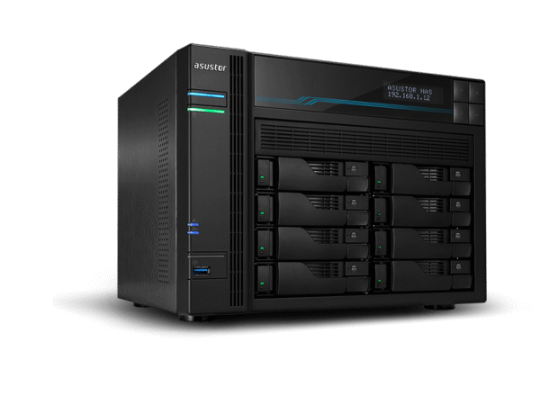 NAS ASUSTOR LOCKERSTOR 8 AS6508T – 8 Baias, Intel Atom Quad-Core, 8GB DDR4, 4 Portas LAN (10GbE + 2.5GbE), Expansível até 64GB