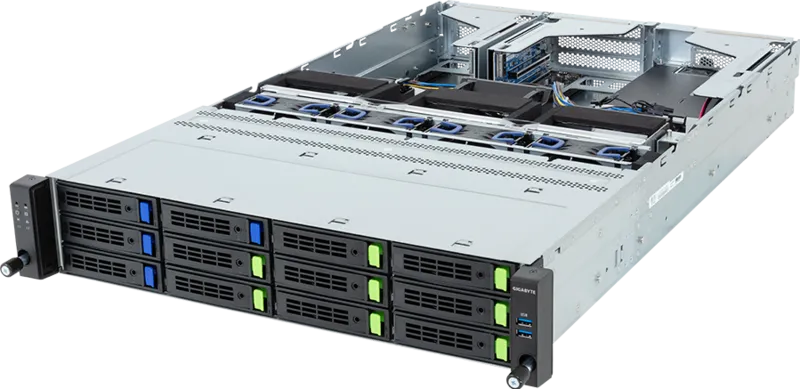 Servidor GIGABYTE R263-Z35-AAL1 com AMD EPYC 9005/9004, 3 GPUs PCIe Gen5, 2U, Fonte 2700W Titanium - Imagem 4