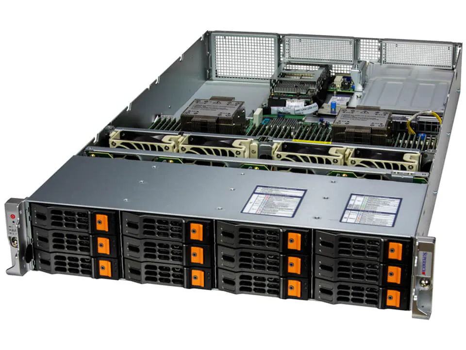 Servidor Supermicro SYS-621H-TN12R 2U | Dual Xeon 4ª/5ª Geração | 12 Baias NVMe/SAS/SATA | 4 GPUs