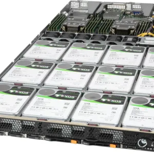 Servidor Supermicro SSG-610P-ACR12N4H 1U, 12 Baias 3,5" SAS/SATA, 4 EDSFF, 2 NVMe, 2x25GbE, Xeon Scalable