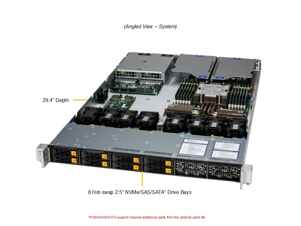 Servidor Supermicro A+ AS-1116CS-TN com AMD EPYC 9004/9005, até 12 Baias NVMe/SATA/SAS, 1U Rackmount - Imagem 8