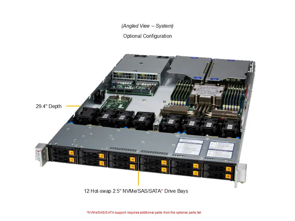 Servidor Supermicro A+ AS-1116CS-TN com AMD EPYC 9004/9005, até 12 Baias NVMe/SATA/SAS, 1U Rackmount - Imagem 7
