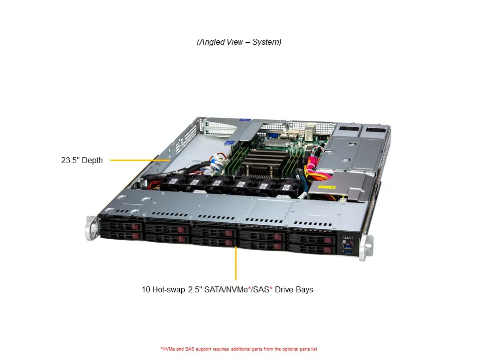 Servidor Supermicro A+ AS-1115SV-WTNRT 1U AMD EPYC 8004, 10 Baias Hot-Swap, 3 PCIe 5.0, DDR5 até 768GB - Imagem 6