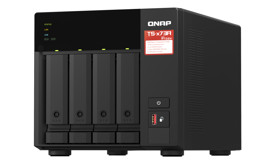 QNAP TS-473A-8G NAS AMD Ryzen V1500B, 4 Baias, 8GB RAM, 2x 2.5GbE, 2x PCIe, M.2 NVMe
