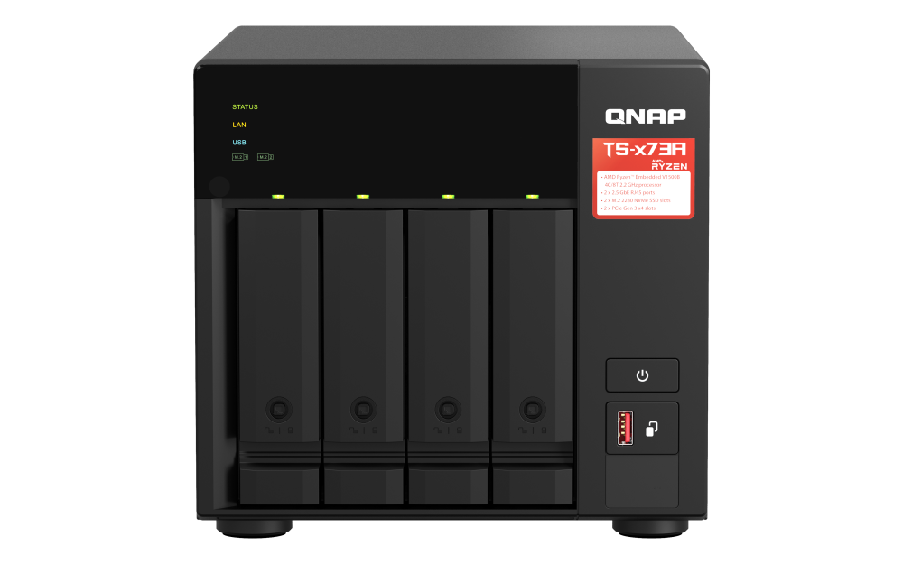 QNAP TS-473A-8G NAS AMD Ryzen V1500B, 4 Baias, 8GB RAM, 2x 2.5GbE, 2x PCIe, M.2 NVMe - Imagem 6