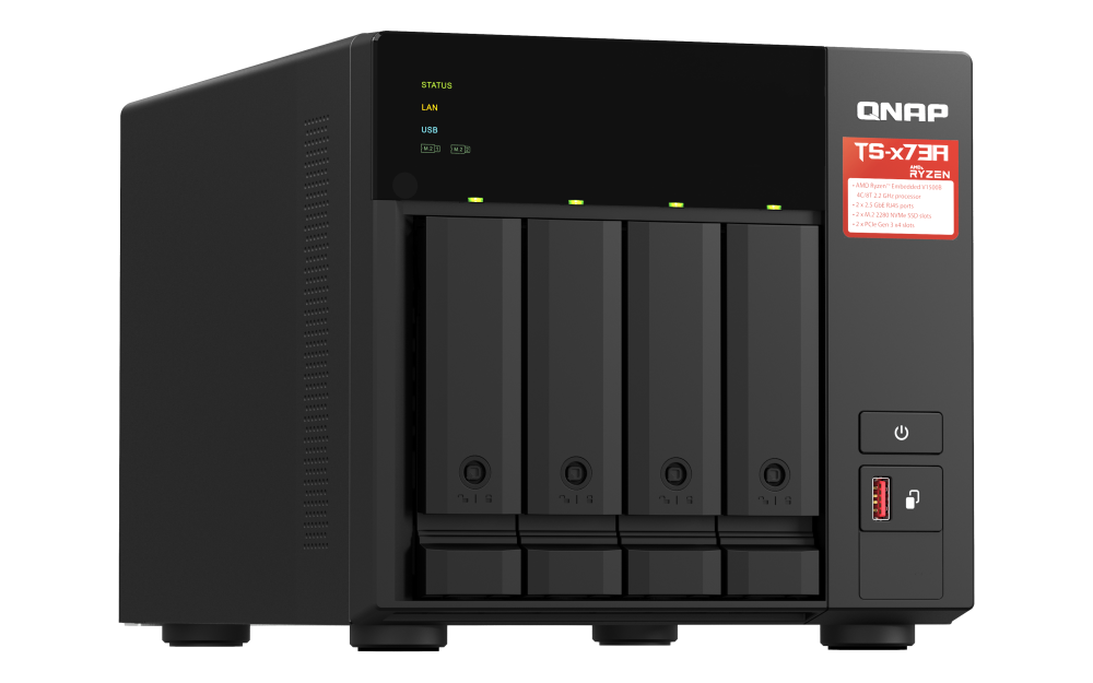 QNAP TS-473A-8G NAS AMD Ryzen V1500B, 4 Baias, 8GB RAM, 2x 2.5GbE, 2x PCIe, M.2 NVMe - Imagem 5