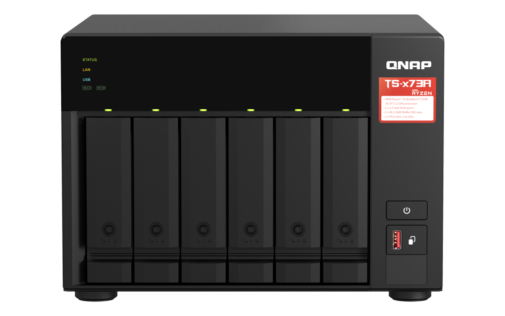 Servidor NAS QNAP TS-673A-8G com AMD Ryzen V1500B, 8GB DDR4, 6 Baias, 2x 2.5GbE, Expansão PCIe e Suporte a QTS/QuTS hero - Imagem 6