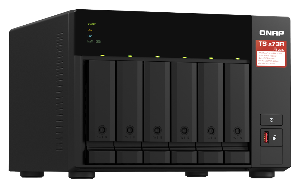 Servidor NAS QNAP TS-673A-8G com AMD Ryzen V1500B, 8GB DDR4, 6 Baias, 2x 2.5GbE, Expansão PCIe e Suporte a QTS/QuTS hero - Imagem 5
