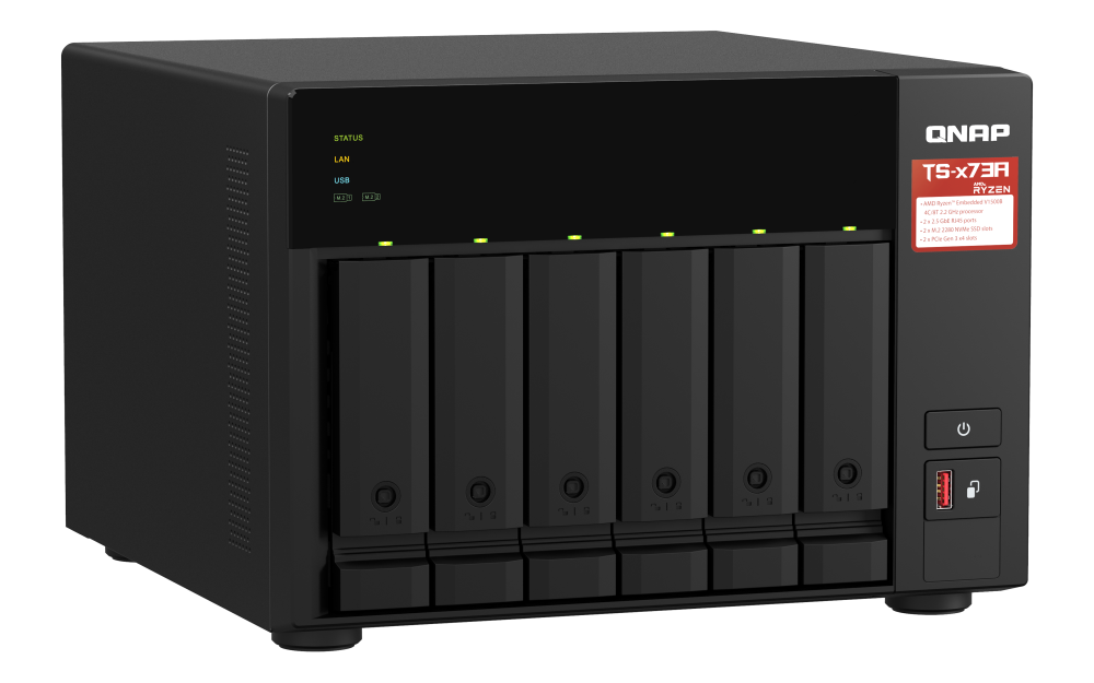 Servidor NAS QNAP TS-673A-8G com AMD Ryzen V1500B, 8GB DDR4, 6 Baias, 2x 2.5GbE, Expansão PCIe e Suporte a QTS/QuTS hero - Imagem 3