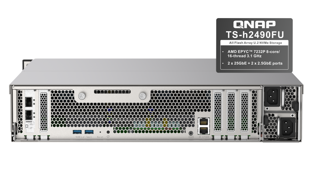 QNAP TS-h2490FU-7232P-64G - Storage NVMe Enterprise 64GB com AMD EPYC 7232P - Imagem 9