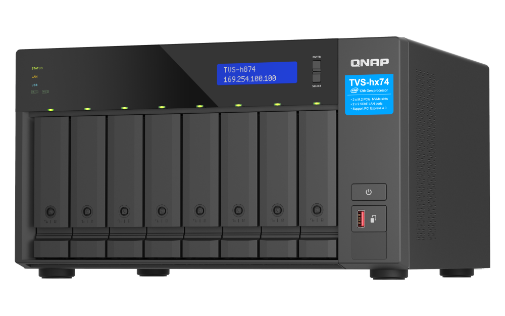 Servidor NAS QNAP TVS-h874 Intel Core i5 32GB DDR4, 8 Baias SATA, M.2 PCIe Gen4, 2.5GbE/10GbE, HDMI, QuTS hero