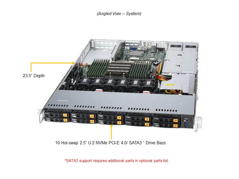 Servidor Supermicro A+ AS-1114S-WN10RT 1U, AMD EPYC, 10x NVMe/SATA, 2x 10GbE, 3x PCIe 4.0 - Imagem 6