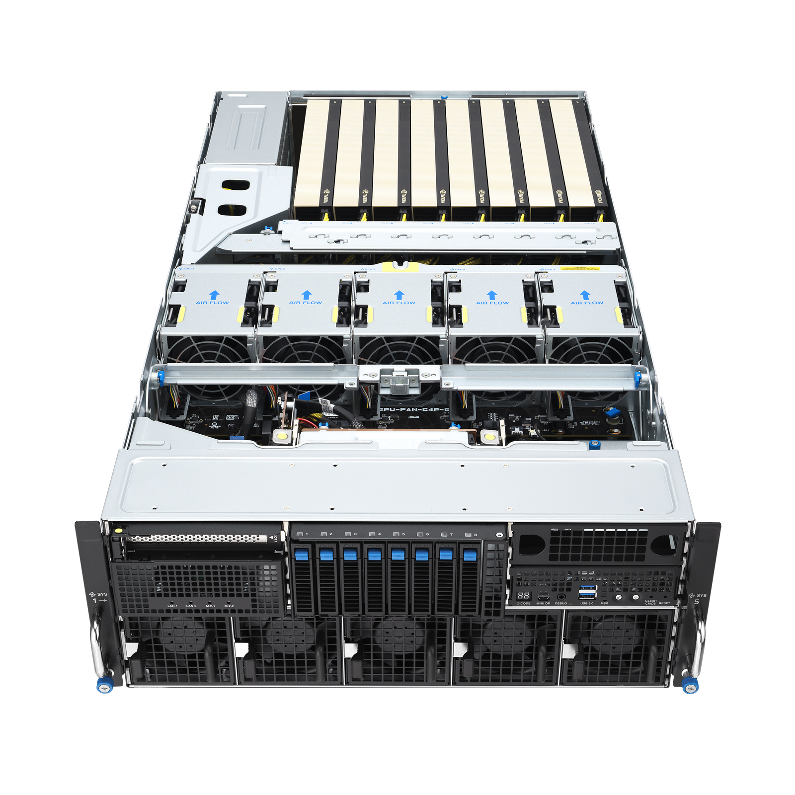 ASUS ESC8000-E12 – Servidor GPU 4U com 8x GPUs NVIDIA H200 / RTX 6000 Blackwell / Intel Gaudi 3, Dual Intel Xeon 6, DDR5 e NVMe PCIe 5.0 - Imagem 11