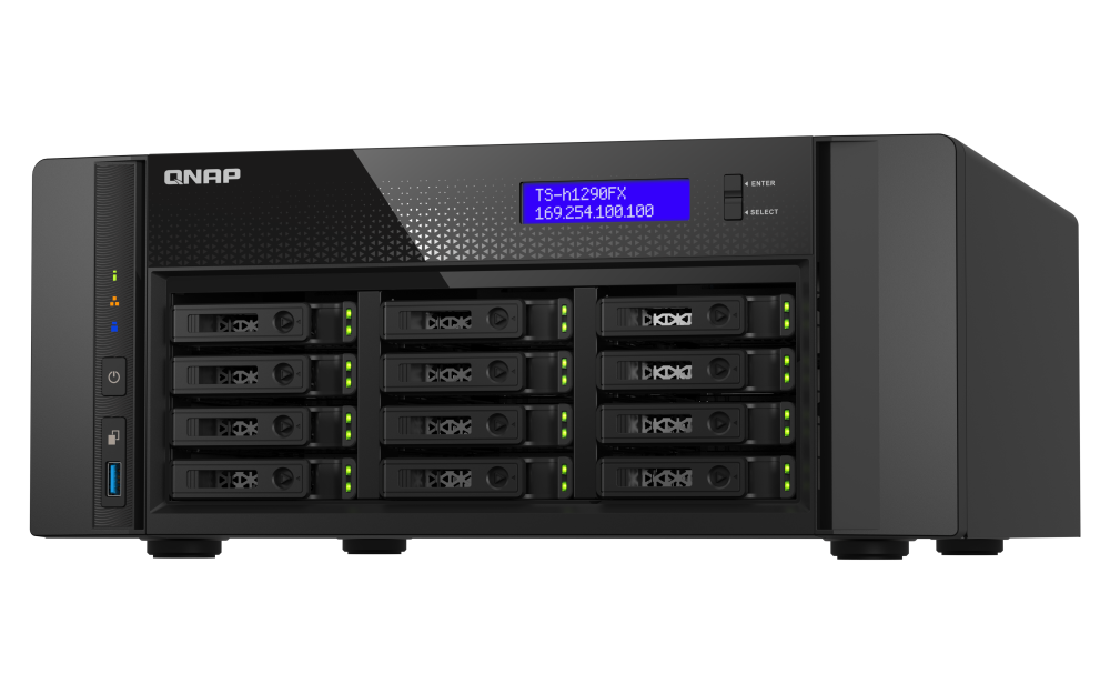 QNAP TS-h1290FX-7302P-128G - Storage NAS Enterprise All-Flash 12 Baias com AMD EPYC 16-Core