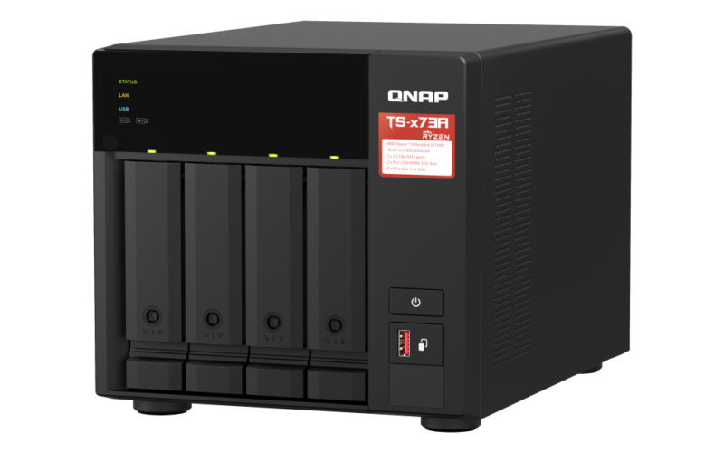 QNAP TS-473A-8G NAS AMD Ryzen V1500B, 4 Baias, 8GB RAM, 2x 2.5GbE, 2x PCIe, M.2 NVMe - Imagem 4