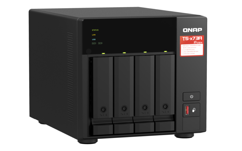QNAP TS-473A-8G NAS AMD Ryzen V1500B, 4 Baias, 8GB RAM, 2x 2.5GbE, 2x PCIe, M.2 NVMe - Imagem 3