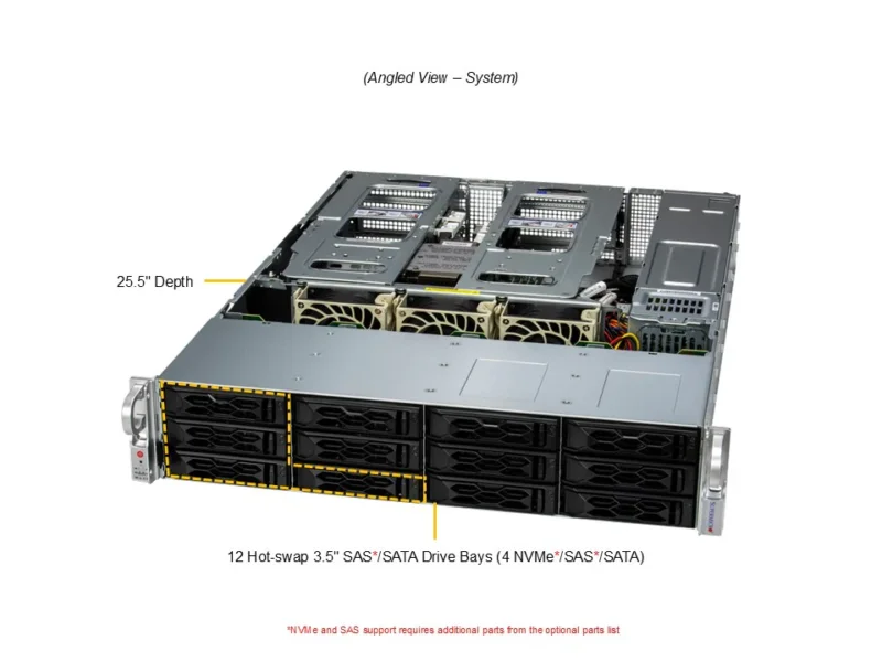 Servidor Supermicro A+ AS-2015CS-TNR 2U Gold, AMD EPYC 9004/9005, 12 Baias Hot-Swap, DDR5, PCIe 5.0 - Imagem 6