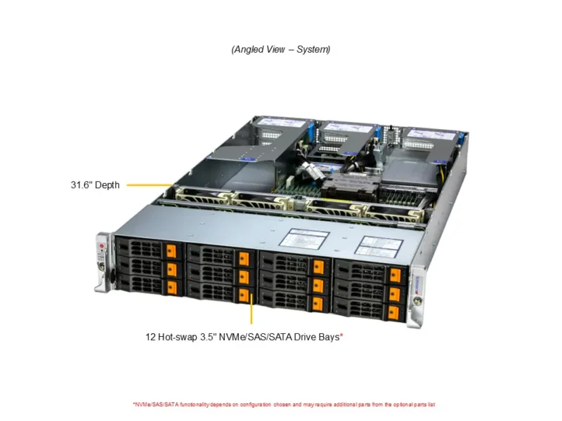 Servidor Supermicro A+ AS-2015HS-TNR 2U, AMD EPYC 9004/9005, 12 Baias Hot-Swap, até 4 GPUs, DDR5 - Imagem 6