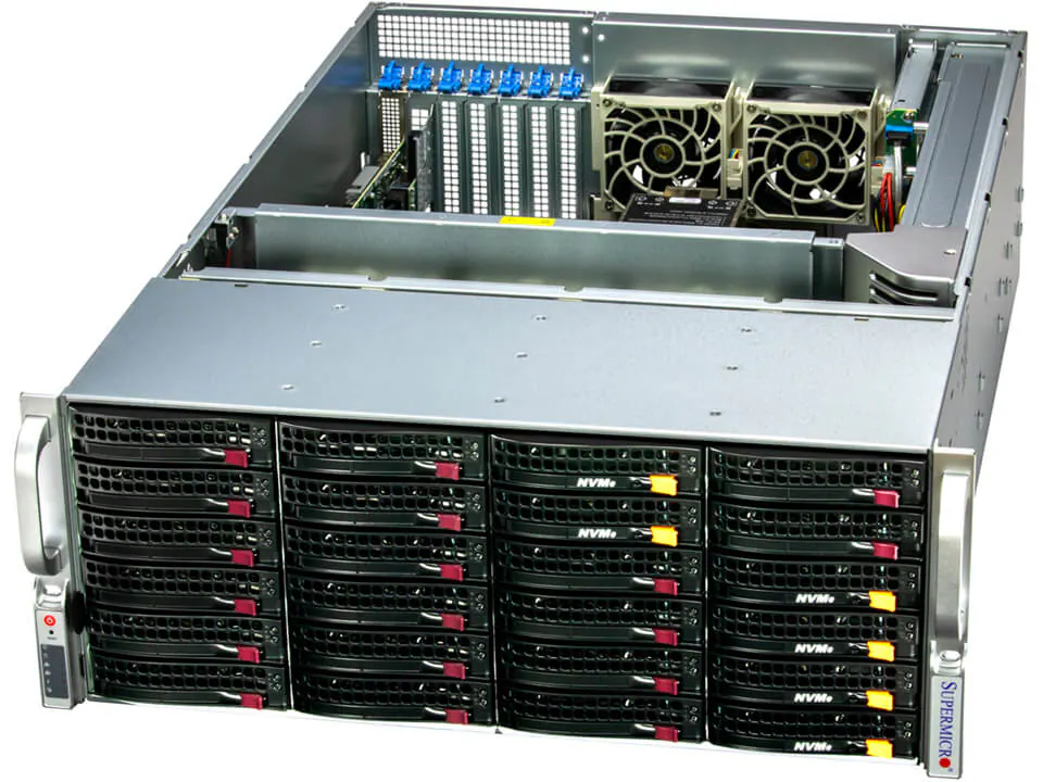 Servidor Supermicro SSG-641E-E1CR24H 4U, 24 Baias Hot-Swap, Xeon Scalable, DDR5, 10GbE, PCIe 5.0