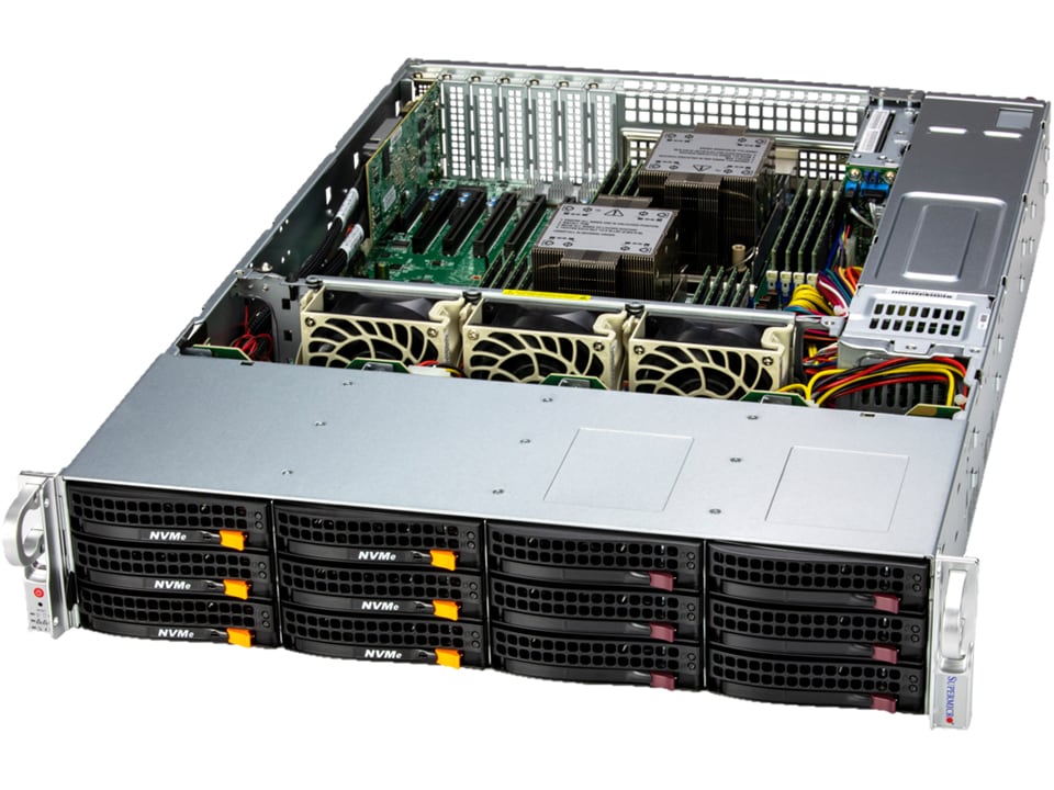 Servidor Supermicro SSG-621E-ACR12L 2U 12 Baias 5ª Geração Xeon Dual Socket, até 4TB DDR5, 2x 10GbE, Redundante