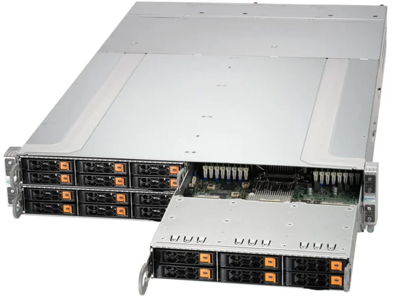 Servidor Supermicro SuperServer SYS-211GT-HNTR 2U 4 Nós, Intel Xeon 5ª/4ª Geração, até 24 NVMe, Redundância de Energia