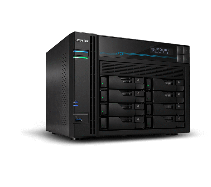 NAS ASUSTOR LOCKERSTOR 8 AS6508T – 8 Baias, Intel Atom Quad-Core, 8GB DDR4, 4 Portas LAN (10GbE + 2.5GbE), Expansível até 64GB