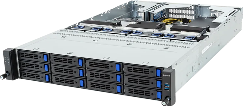 GIGABYTE R243-E33-AAL1 – Rack Server AMD EPYC™ 8004, 2U, 3x PCIe Gen5 GPUs, 12 Bays SATA/SAS, PSU 80 PLUS Titanium - Imagem 4