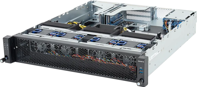 GIGABYTE Edge Server E263-Z34-AAJ1 – 2U, AMD EPYC™ 9005/9004, 2x PCIe Gen5 GPUs, 12 DIMMs DDR5, 2x NVMe/SATA/SAS Hot-Swap