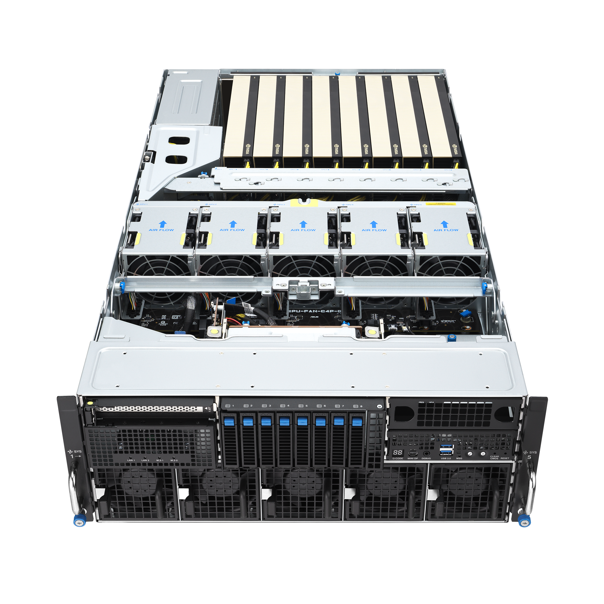 ASUS ESC8000A-E13 — Servidor GPU 4U com Dual AMD EPYC 9005, Suporte a 8 GPUs NVIDIA H200 ou RTX PRO 6000, PCIe 5.0 e DDR5 6400MHz - Imagem 12