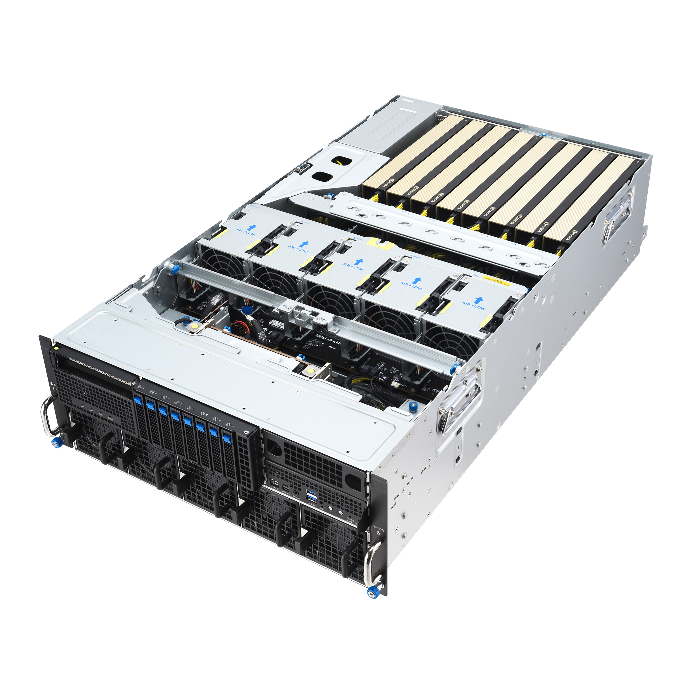 ASUS ESC8000A-E13 — Servidor GPU 4U com Dual AMD EPYC 9005, Suporte a 8 GPUs NVIDIA H200 ou RTX PRO 6000, PCIe 5.0 e DDR5 6400MHz - Imagem 13