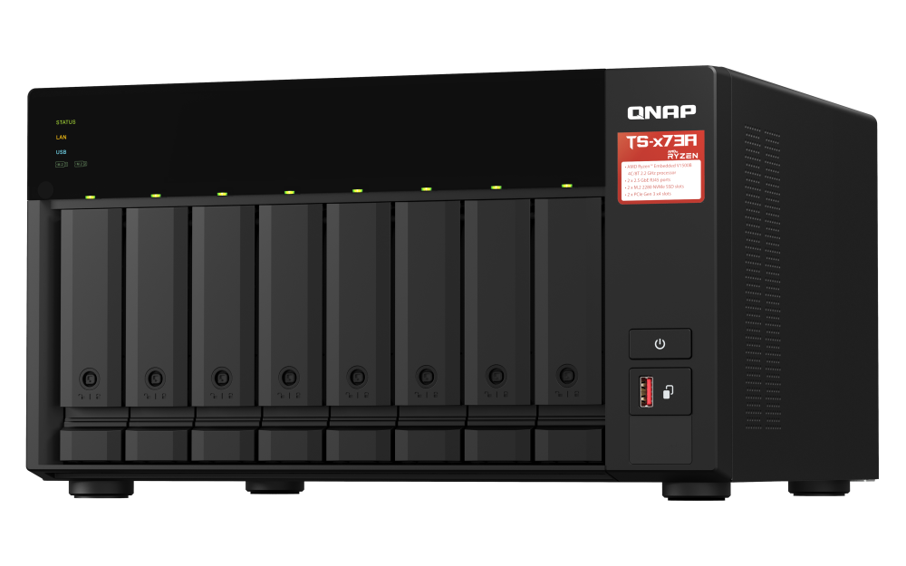 Servidor NAS QNAP TS-873A-8G, AMD Ryzen V1500B, 8GB DDR4, 2x 2.5GbE, 2x PCIe, 2x M.2 NVMe