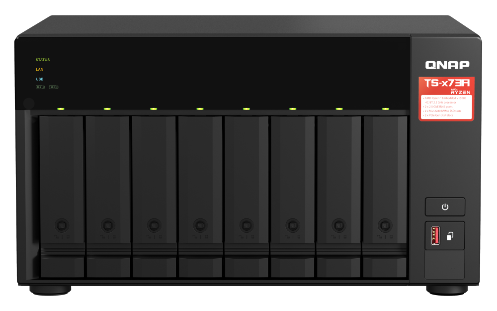 Servidor NAS QNAP TS-873A-8G, AMD Ryzen V1500B, 8GB DDR4, 2x 2.5GbE, 2x PCIe, 2x M.2 NVMe - Imagem 6